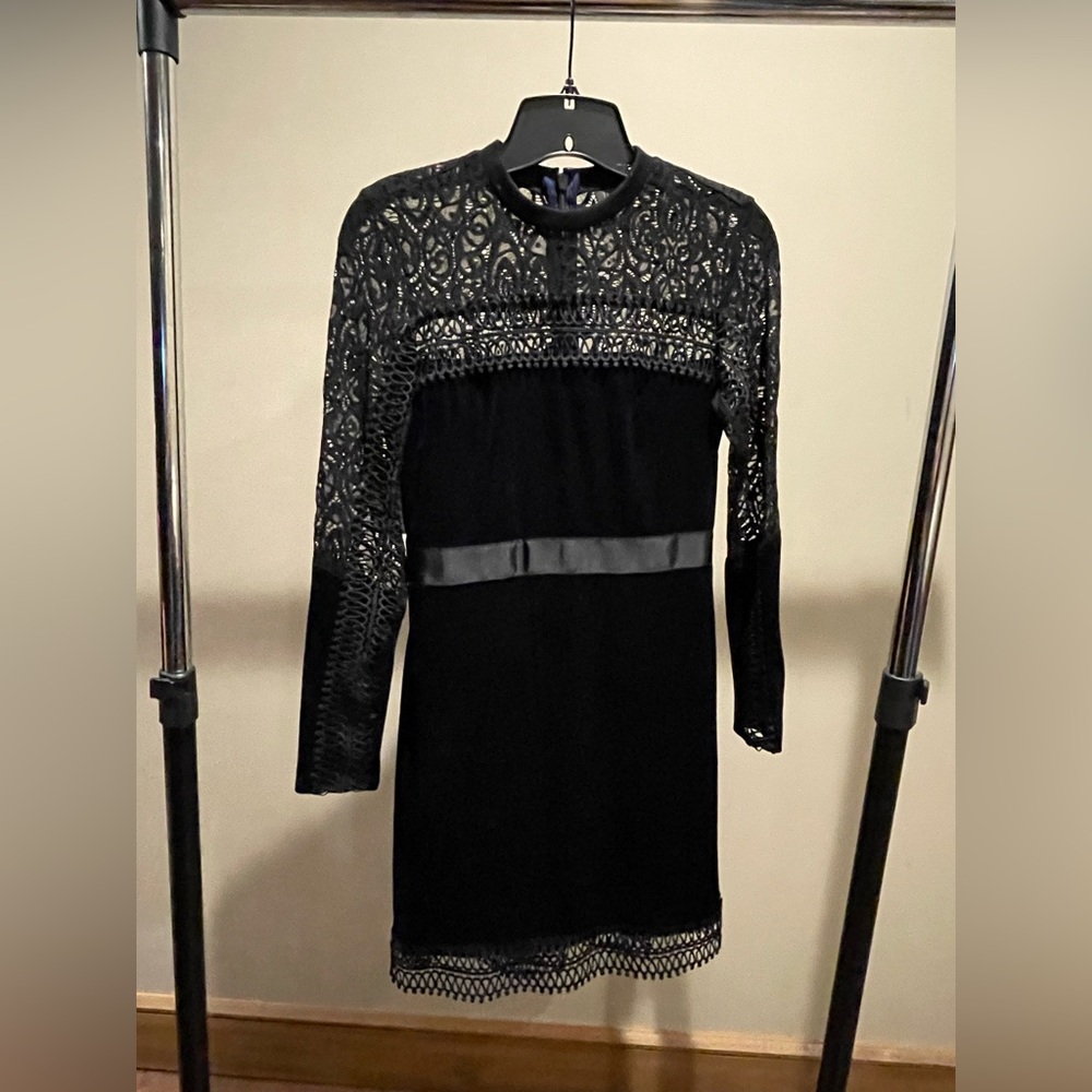 Navy Velvet Lace Mini-Dress